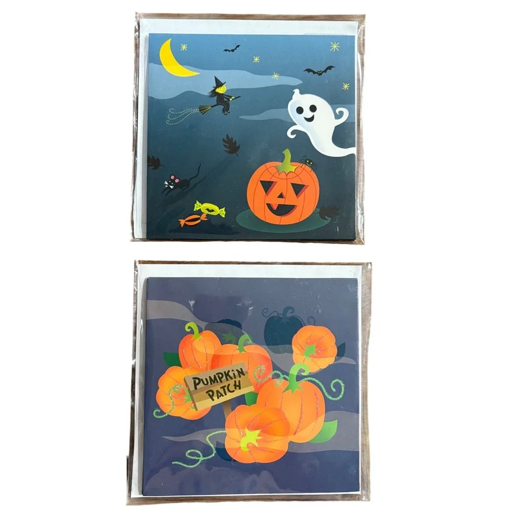 2 Halloween Pop Up Greeting Cards Pumpkin Witch Ghost New Up With Paper